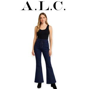 ALC Kyle Lace Up Wide Leg Ankle Pants Navy High Rise Cotton Stretch Size 4